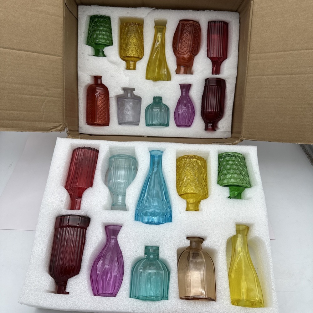 Bulk Set of 20 Colored Glass Bud Vases for Home, Weddings, and Centerpieces New